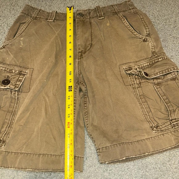 American Eagle Shorts Mens Size 32 Tan Green Cargo Distressed Midrise 12" Inseam - Picture 6 of 12